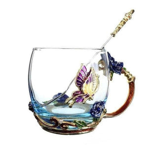 Handmade Enamel Butterfly Rose Cup (Various Designs)