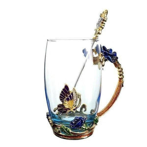 Handmade Enamel Butterfly Rose Cup (Various Designs)