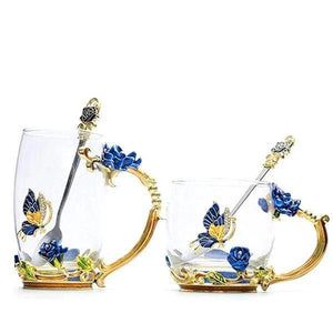 Handmade Enamel Butterfly Rose Cup (Various Designs)